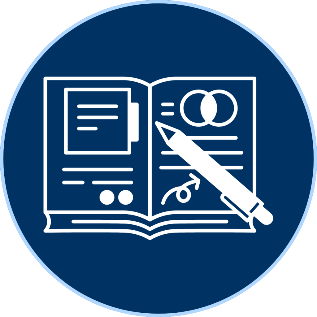 A graphic of paper with a pen.