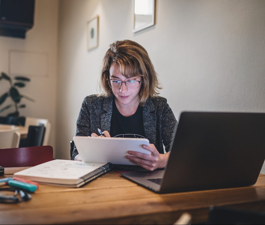 Student working on a laptop