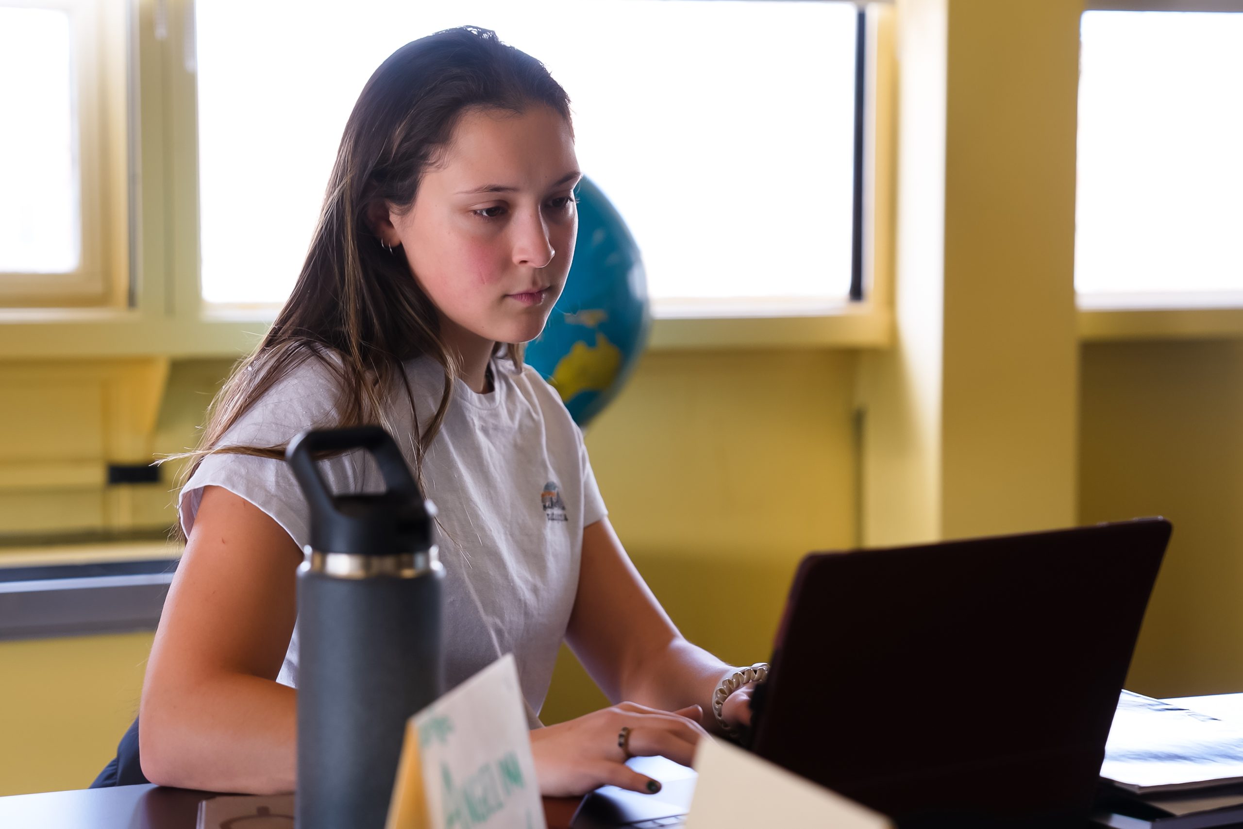 Student working on a laptop